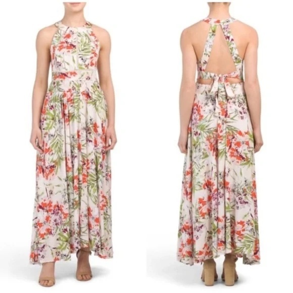 Anthropologie Dresses & Skirts - Abel the Label Vienna Floral Maxi Dress Open Back Halter Neck Sleeveless XS